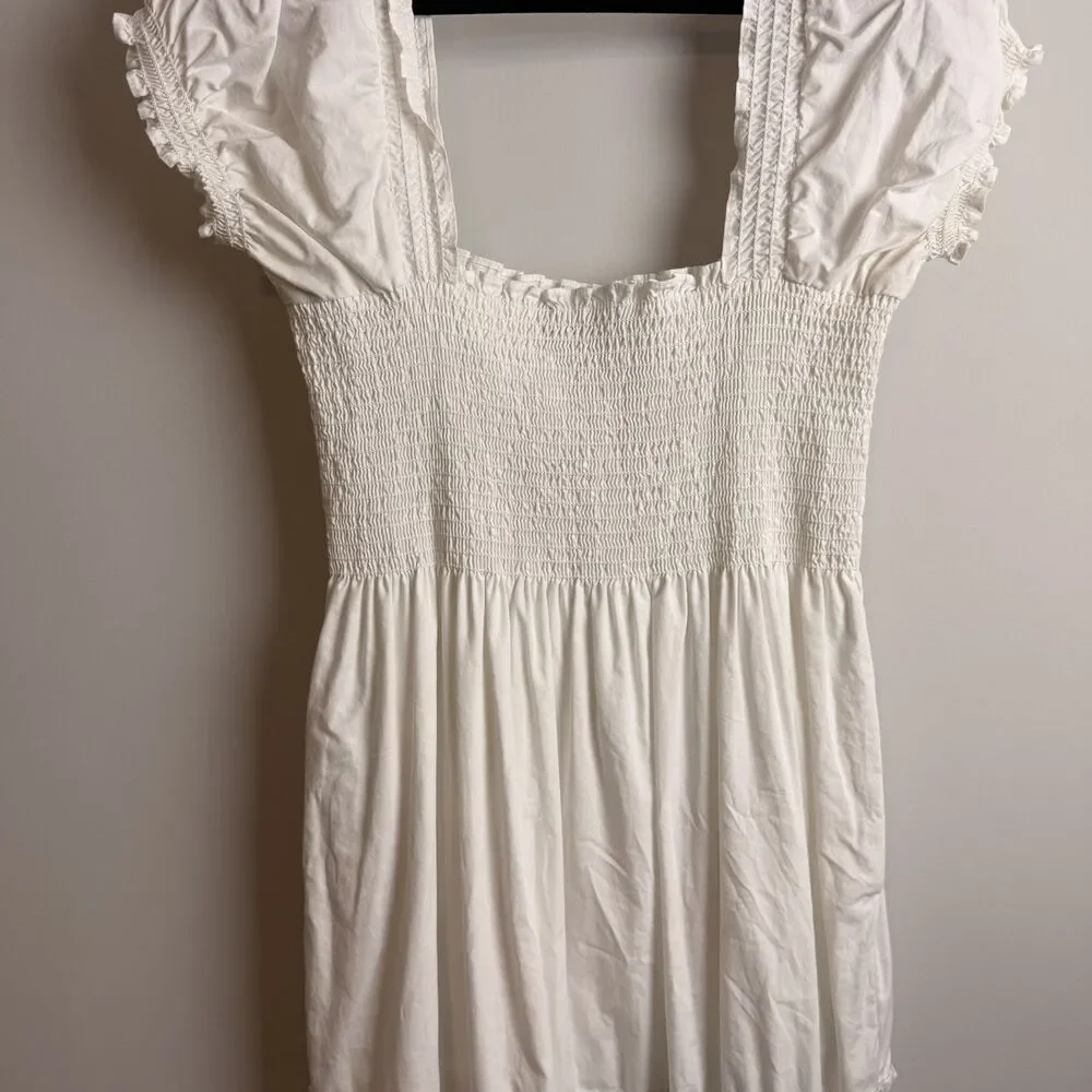 O.P.T Lazy Afternoon Dress White Maxi Medium Smocked Cotton Lined Puff Sleeve - Picture 11 of 15